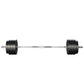 Everfit 78kg barbell set with weight plates on a fitness lifting bench, ideal for strength training and gym workouts.