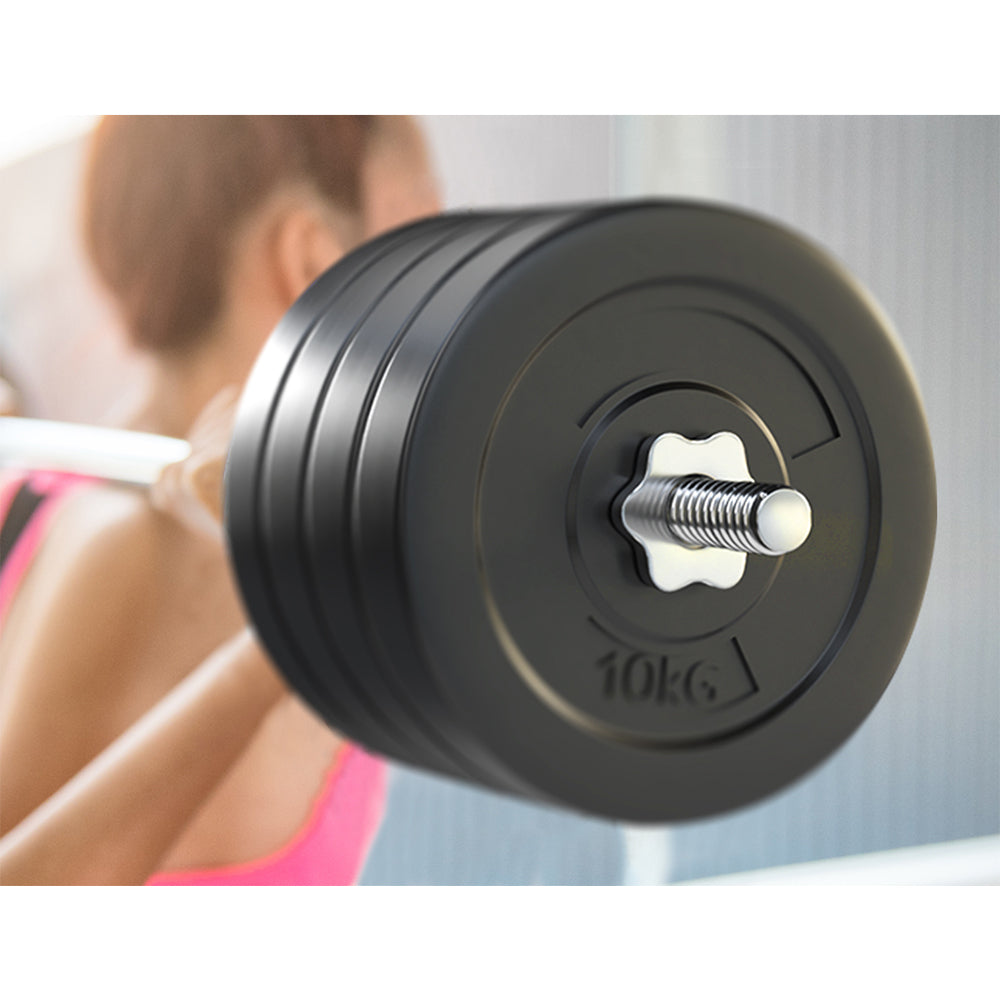 Everfit 88kg barbell set with weight plates and bar on gym bench, suitable for weightlifting and strength training.