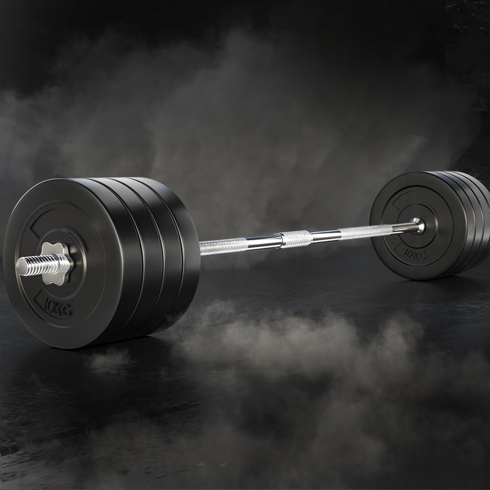 Everfit 88kg barbell set with weight plates and bench, suitable for weightlifting and gym workouts, from Online Fitness Depot.