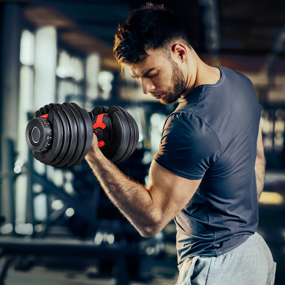 Online Fitness Depot Everfit 24kg adjustable dumbbells with weight plates, ideal for home gym strength training exercises.