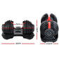 Pair of Everfit 24kg adjustable dumbbell weight plates for home gym, black metal plates with grip holes, two pieces included.