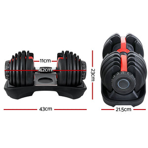 Pair of Everfit 24kg adjustable dumbbell weight plates for home gym, black metal plates with grip holes, two pieces included.