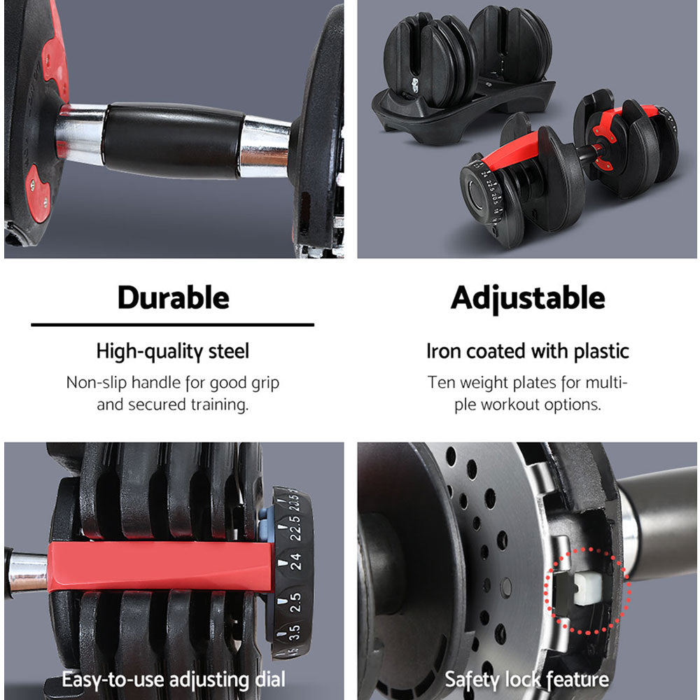 Pair of Everfit 24kg adjustable dumbbell weight plates from Online Fitness Depot, suitable for home gym strength training.