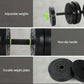 Everfit 25kg adjustable dumbbells set with weight plates and barbells for gym and strength training exercises.
