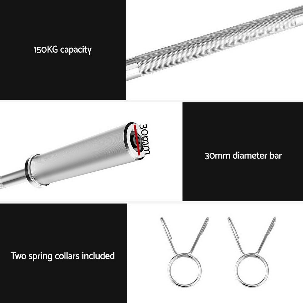 Olympic-style Everfit barbell bar with weightlifting dumbbells for gym and fitness training, 120cm length, from Online Fitness Depot.