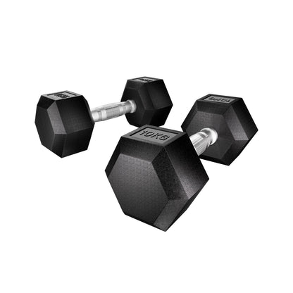 Pair of Everfit 20kg hex dumbbells for weight lifting and gym workouts, featuring durable metal construction and ergonomic handles.