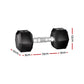 Pair of 20kg Everfit hex dumbbells with black handles, shown on gym bench for weightlifting and fitness workouts.