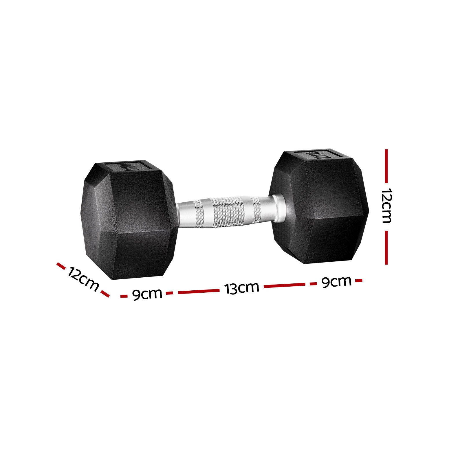 Pair of 20kg Everfit hex dumbbells with black handles, shown on gym bench for weightlifting and fitness workouts.