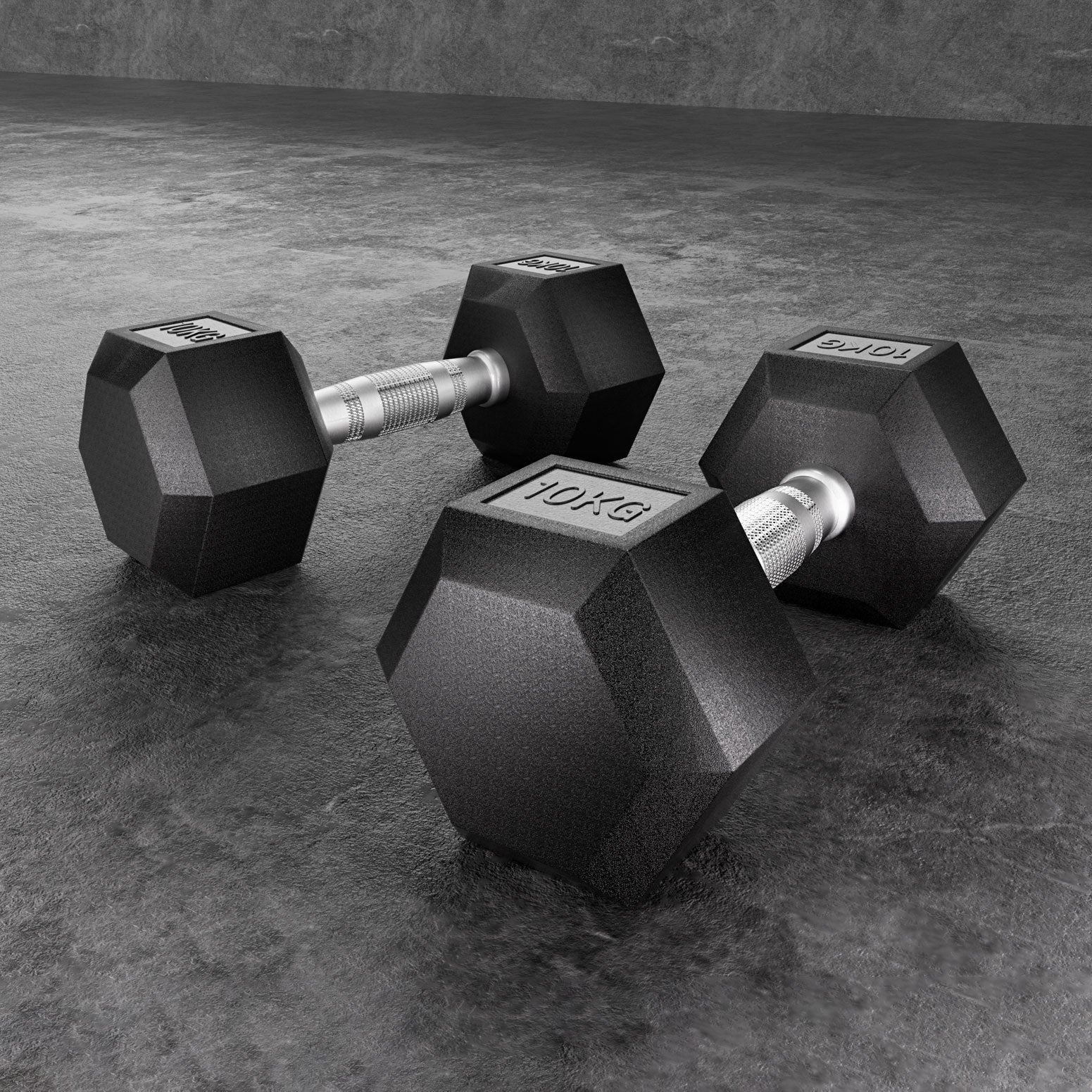 Everfit 20kg hex dumbbells set with two 10kg weights for gym workouts, lying on a lifting bench in a fitness environment