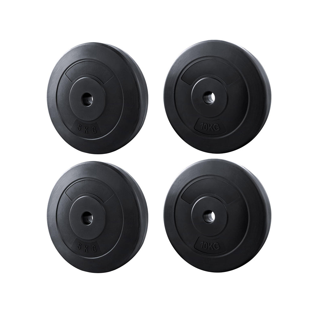 Online Fitness Depot Everfit 30kg barbell weight plates for home gym, standard size, used for strength training and fitness exercises.