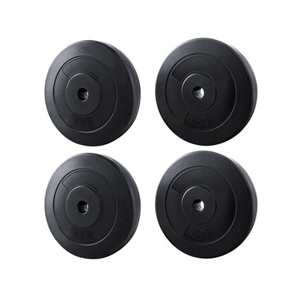 Online Fitness Depot Everfit 30kg barbell weight plates for home gym, standard size, used for strength training and fitness exercises.