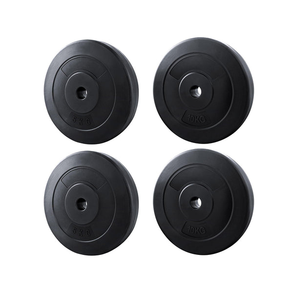 Online Fitness Depot Everfit 30kg barbell weight plates for home gym, standard size, used for strength training and fitness exercises.