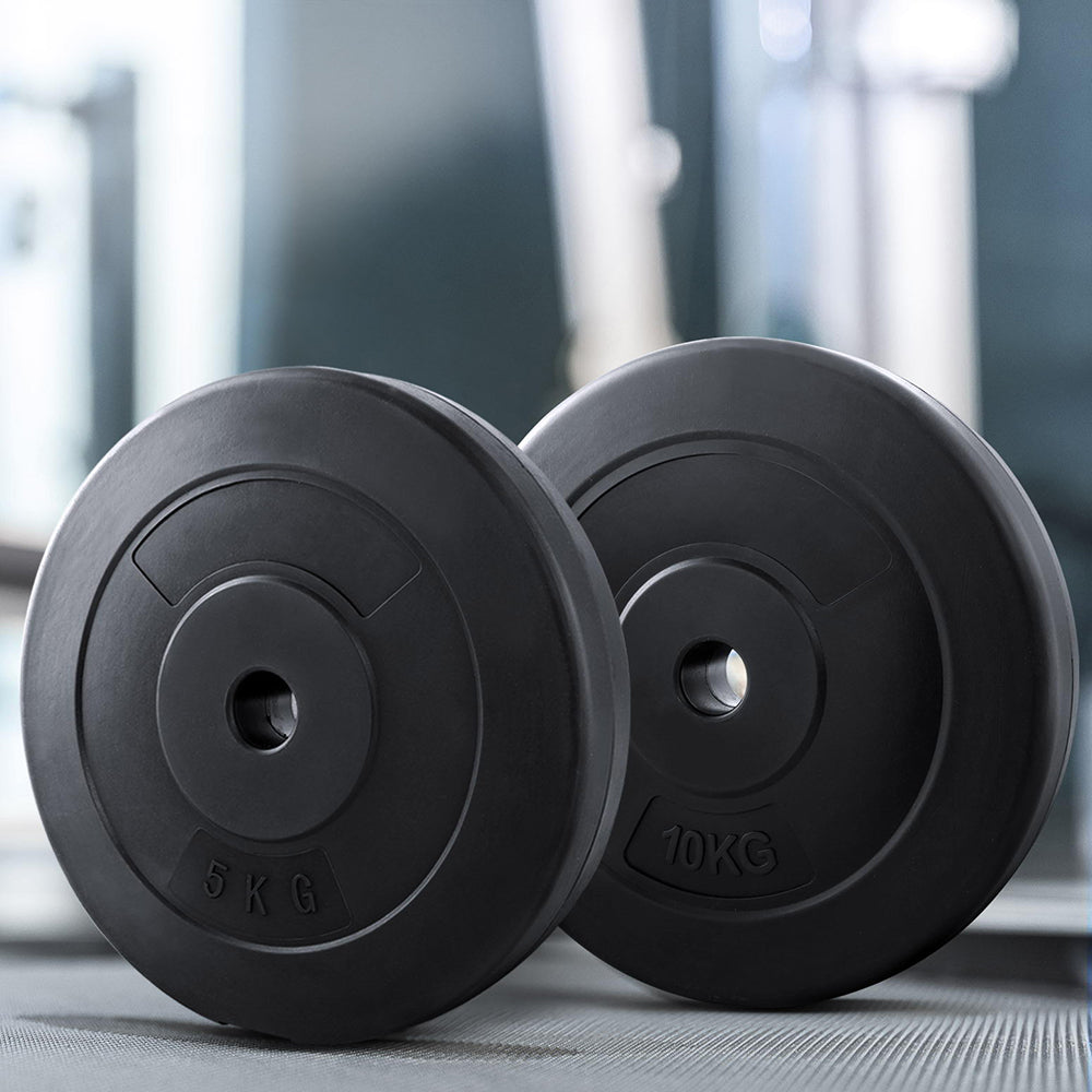 Everfit 30kg barbell weight plates for home gym, standard fitness free weights, black cast iron exercise equipment