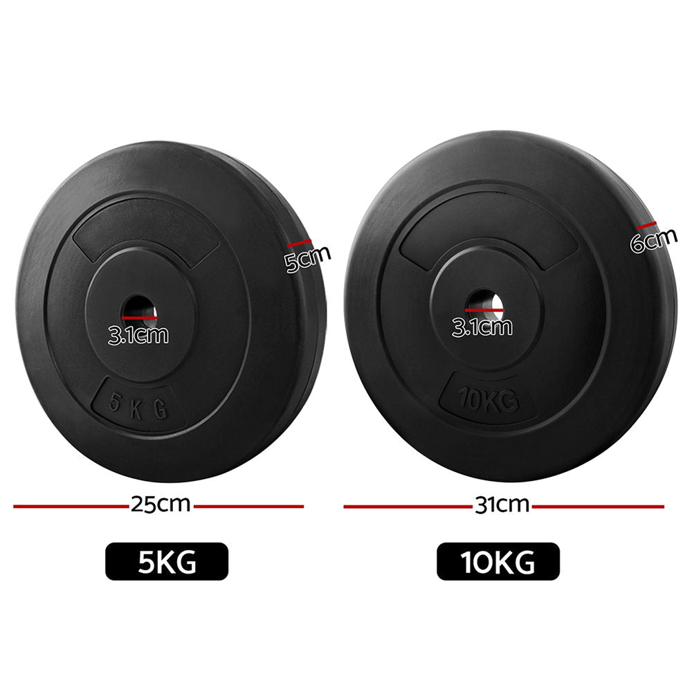 Everfit 50kg barbell weight plates for home gym, black steel, with handle holes for strength training and free weight exercises