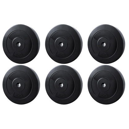 Everfit 60kg barbell weight plates for home gym, black steel plates for strength training and fitness exercises.