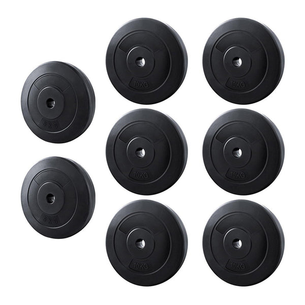 Everfit 70kg barbell weight plates for home gym, standard press fitness exercise equipment with black metal finish