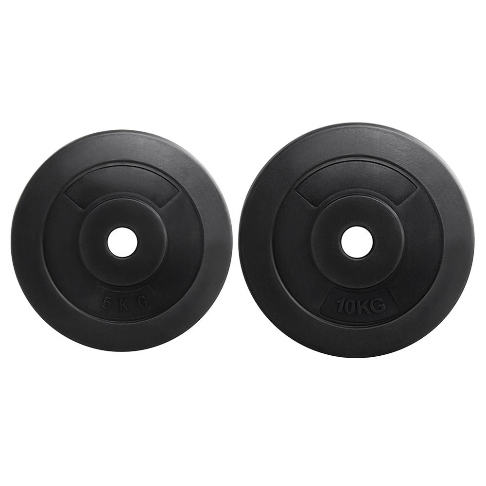 Online Fitness Depot Everfit 70kg barbell weight plates for home gym, standard fitness exercise free weights, black and metallic finish