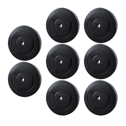 Everfit 80kg barbell weight plates for home gym, black metal, with standard size and weight markings for fitness exercises.
