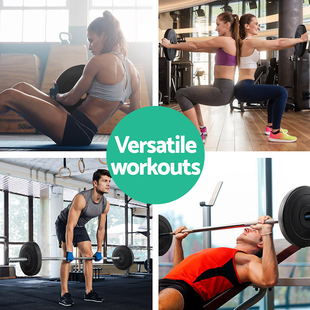 Everfit 80kg barbell weight plates for home gym, standard size, suitable for fitness and strength training exercises.