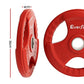 Pair of red 15kg Everfit Olympic weight plates for dumbbells and barbells, suitable for home gym weight lifting.
