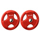 Red 15kg Olympic weight plates for dumbbell and barbell exercises, part of Everfit's home gym free weights collection.