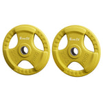 Yellow Everfit 20kg Olympic weight plates for dumbbells and barbells, suitable for home gym weight lifting.