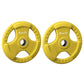 Yellow Everfit Olympic weight plates, 20kg each, for barbell and dumbbell workouts in home gym, by Online Fitness Depot