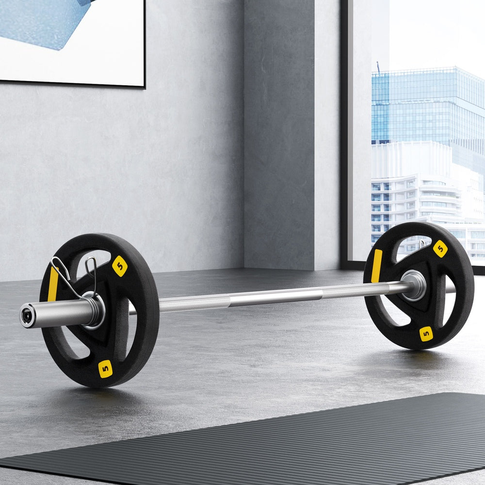 Everfit 16kg dumbbell and barbell set with plates, 120cm length, for home gym weight lifting and strength training.
