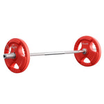 Everfit 36kg barbell and dumbbell set with red weights for home gym weight lifting, featuring 120cm size and durable plates.