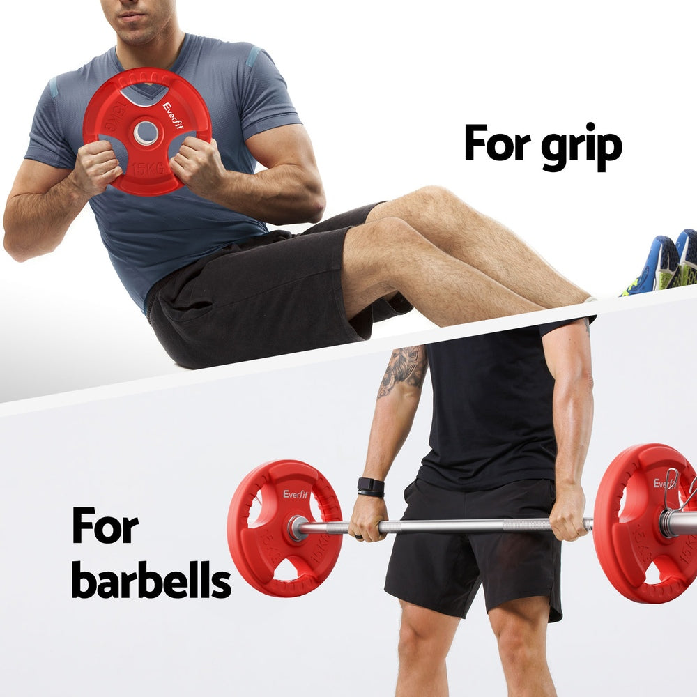 Everfit 36kg dumbbell and barbell set with red weight plates, 120cm barbell for home gym weightlifting and strength training.