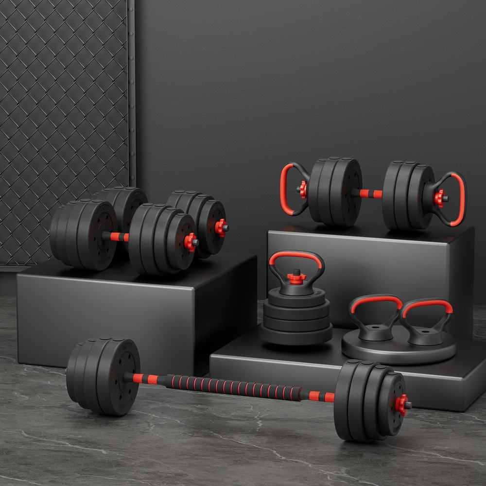 Everfit 40kg adjustable dumbbells set with kettle bell weight plates and barbells for gym and fitness exercises