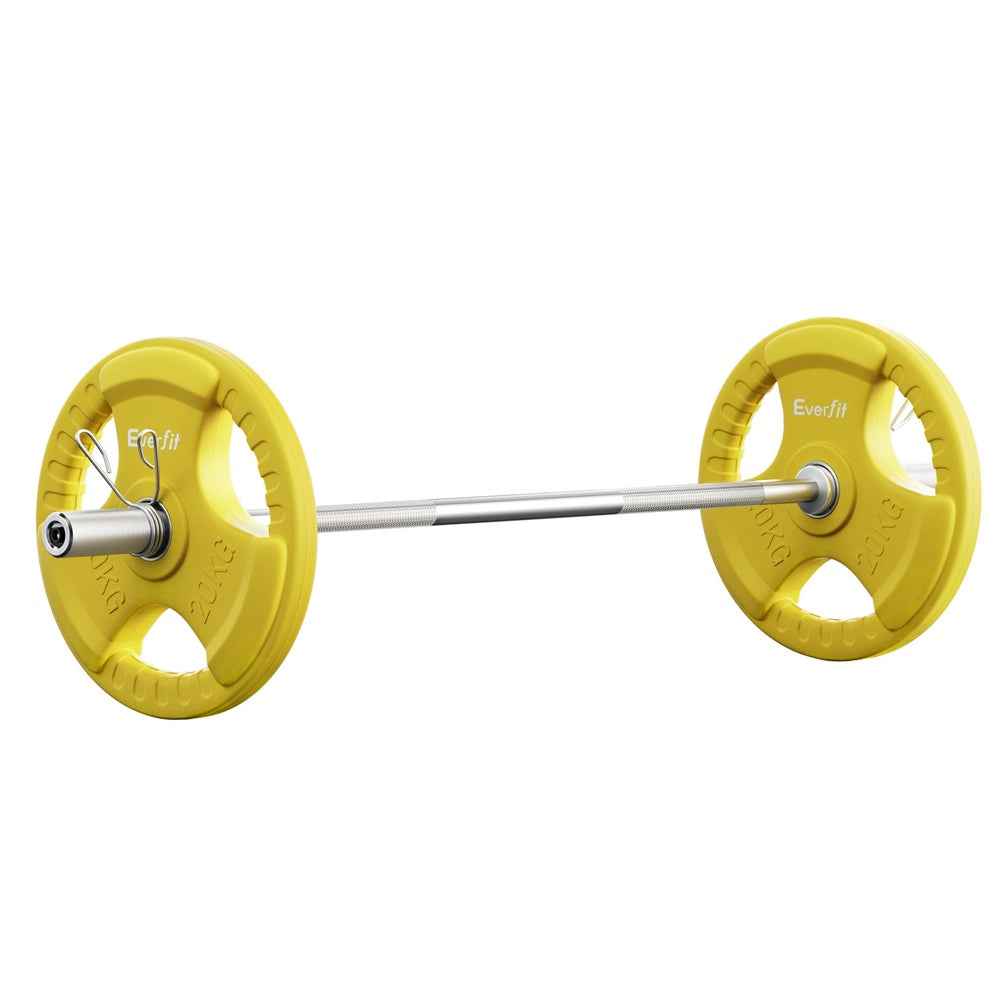 Everfit 46kg 120cm dumbbell barbell with yellow weight plates, suitable for home gym weightlifting and strength training.