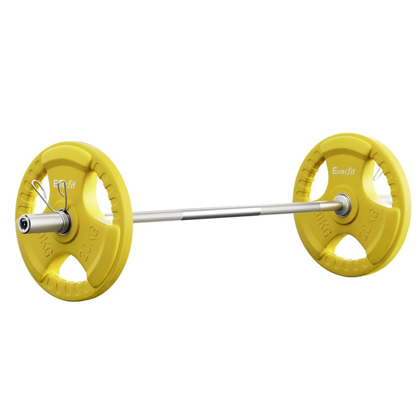 Everfit 46kg 120cm dumbbell barbell with yellow weight plates, suitable for home gym weightlifting and strength training.