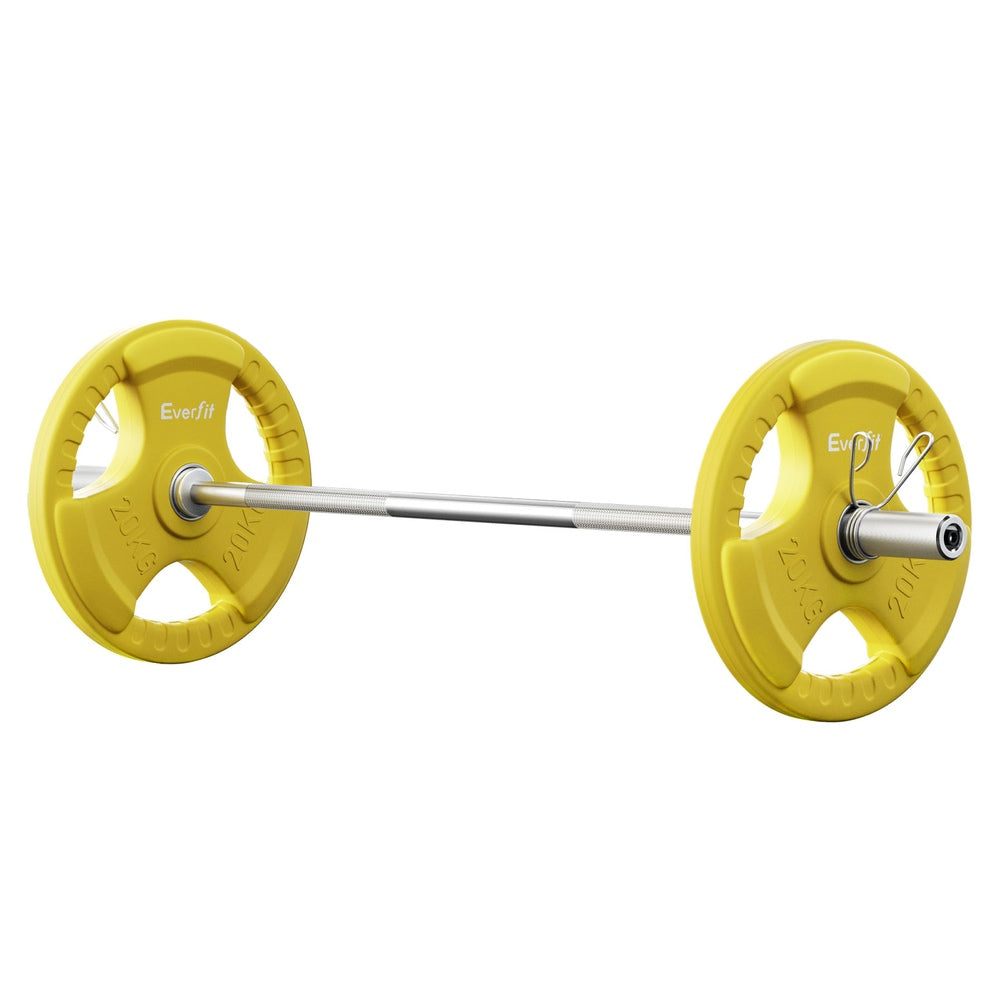 Everfit 46kg yellow dumbbell barbell with plates, 120cm weightlifting bar for home gym and fitness training