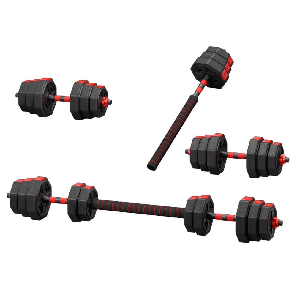 Everfit 20kg adjustable dumbbell barbell set with weight plates for home workout, gym, and fitness training.