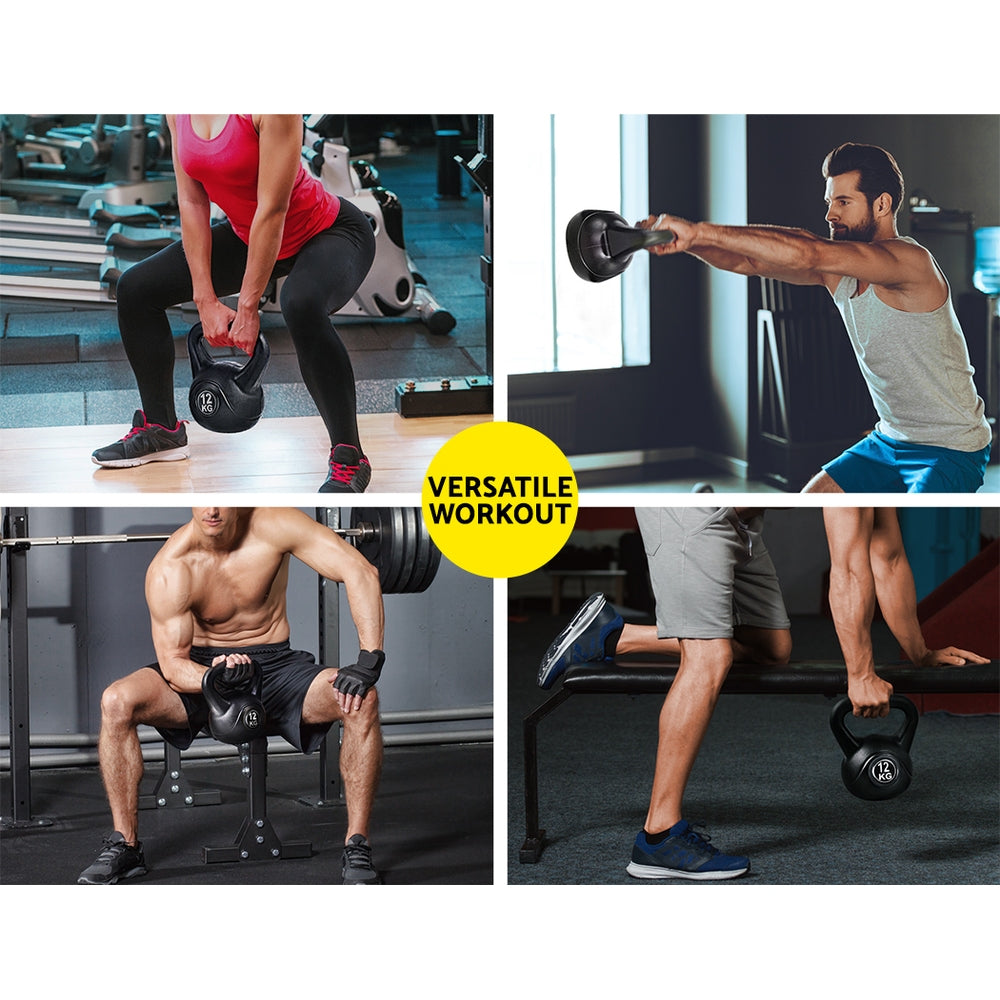 Black Everfit 12kg kettlebell set with handles, suitable for weightlifting and home gym workouts.