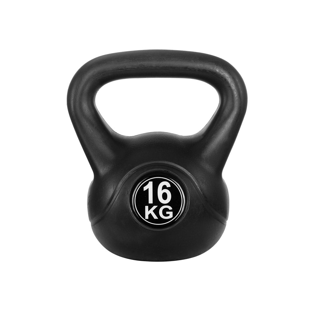 Black Everfit 16kg kettlebell set with dumbbells, ideal for home gym and weight lifting exercises from Online Fitness Depot.