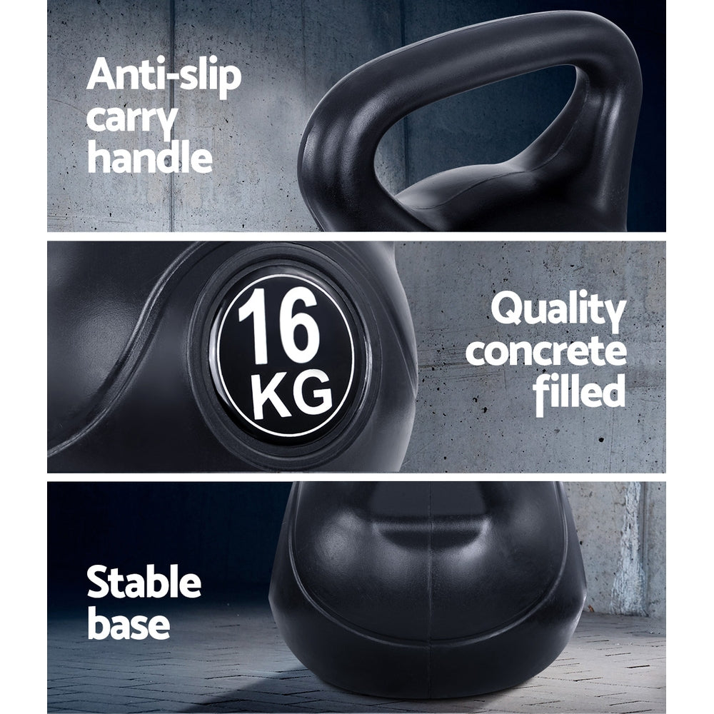 Everfit 16kg kettlebell set with black handle, suitable for weight lifting and home gym workouts, by Online Fitness Depot