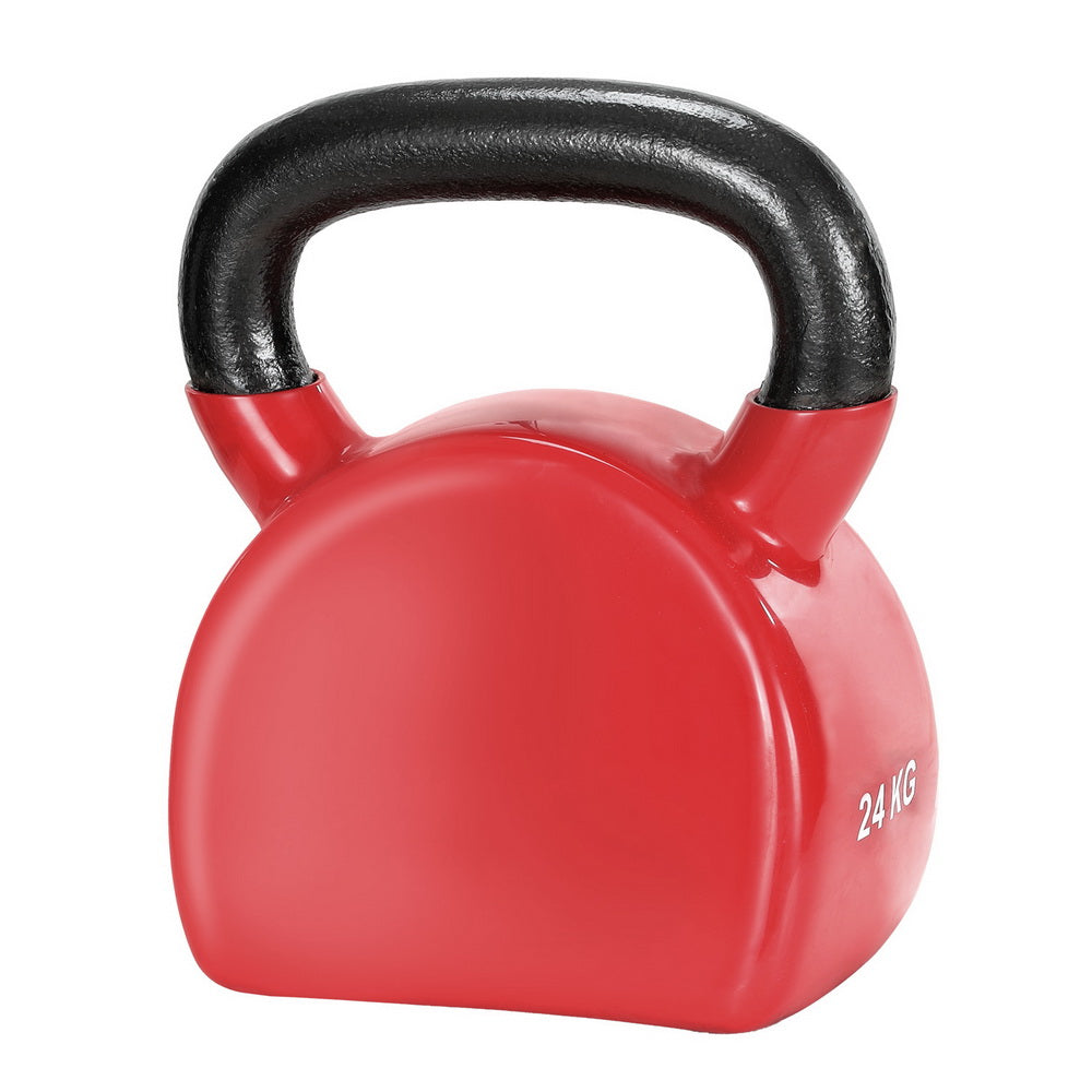 Online Fitness Depot Everfit 24kg kettlebell and dumbbells set with a red weight, ideal for home gym strength training.