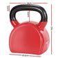 Red 24kg Everfit kettlebell for weightlifting and gym workouts, shown on a gym floor with other fitness equipment.