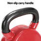 Red 24kg Everfit kettlebell with handle, suitable for weightlifting and home gym workouts, shown on a gym floor.