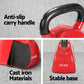 Red 24kg Everfit kettlebell with a handle, placed on a gym floor, ideal for weightlifting and strength training at home.