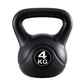 Black Everfit 4kg kettlebell and dumbbells set with a weight lifting bench for home gym workouts, ideal for strength training.
