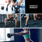 Black Everfit 4kg kettlebell set with dumbbells and weight lifting bench for home gym strength training.