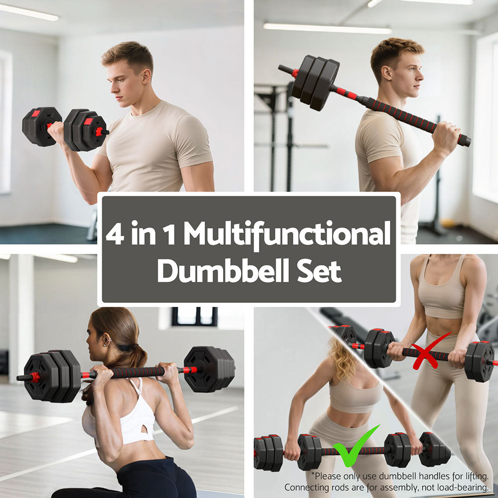 Everfit 40kg adjustable dumbbell and barbell set with weight plates for home workout, fitness, and strength training.