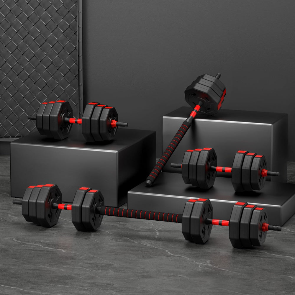 Everfit 40kg adjustable dumbbell barbell set with weight plates for home workout, fitness, and strength training.