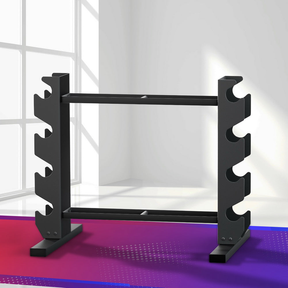 Online Fitness Depot Everfit dumbbells rack holding free weights and kettlebells, home gym storage with 200kg capacity