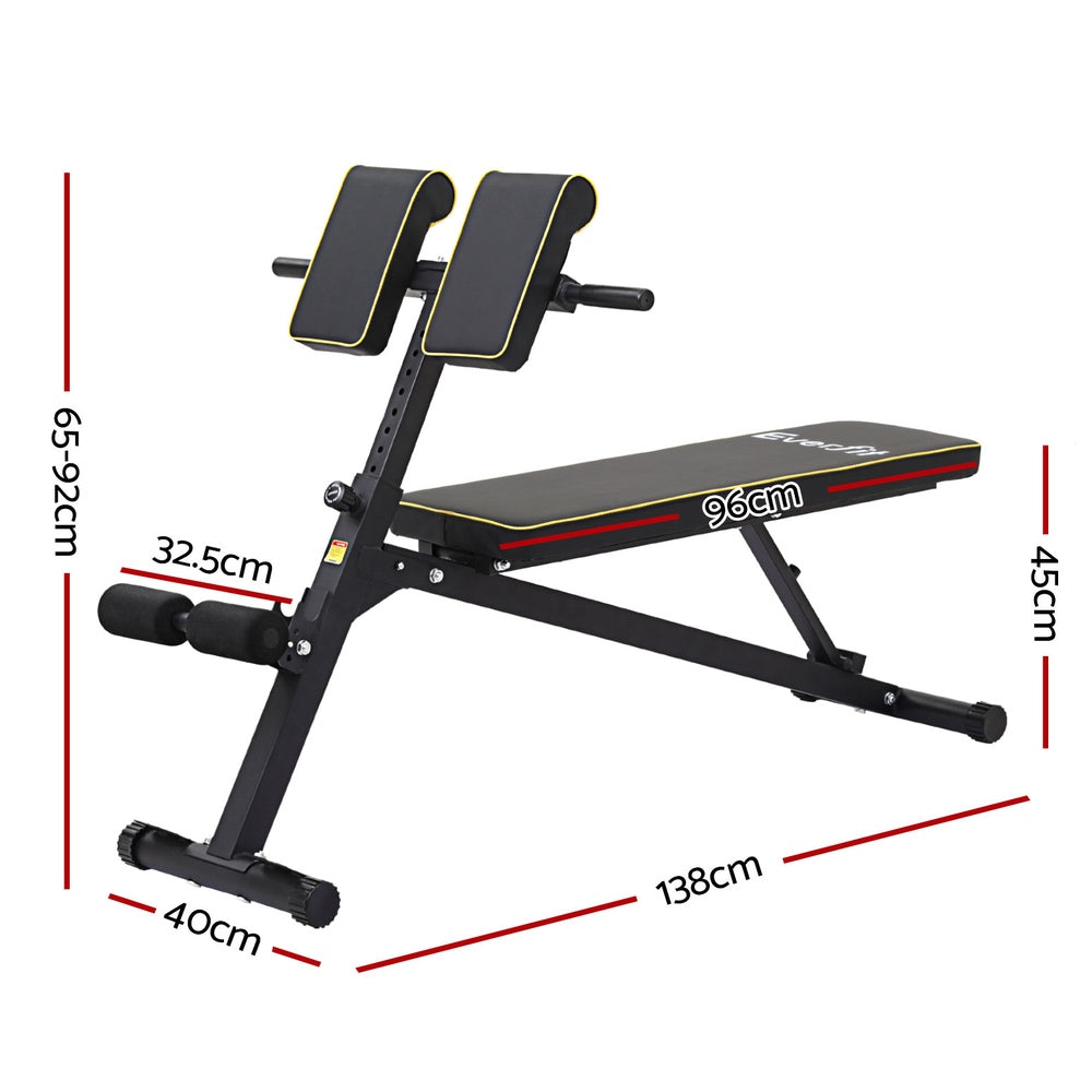 Adjustable Everfit Roman Chair weight bench for strength training and preacher curls, black color, suitable for gym workouts.