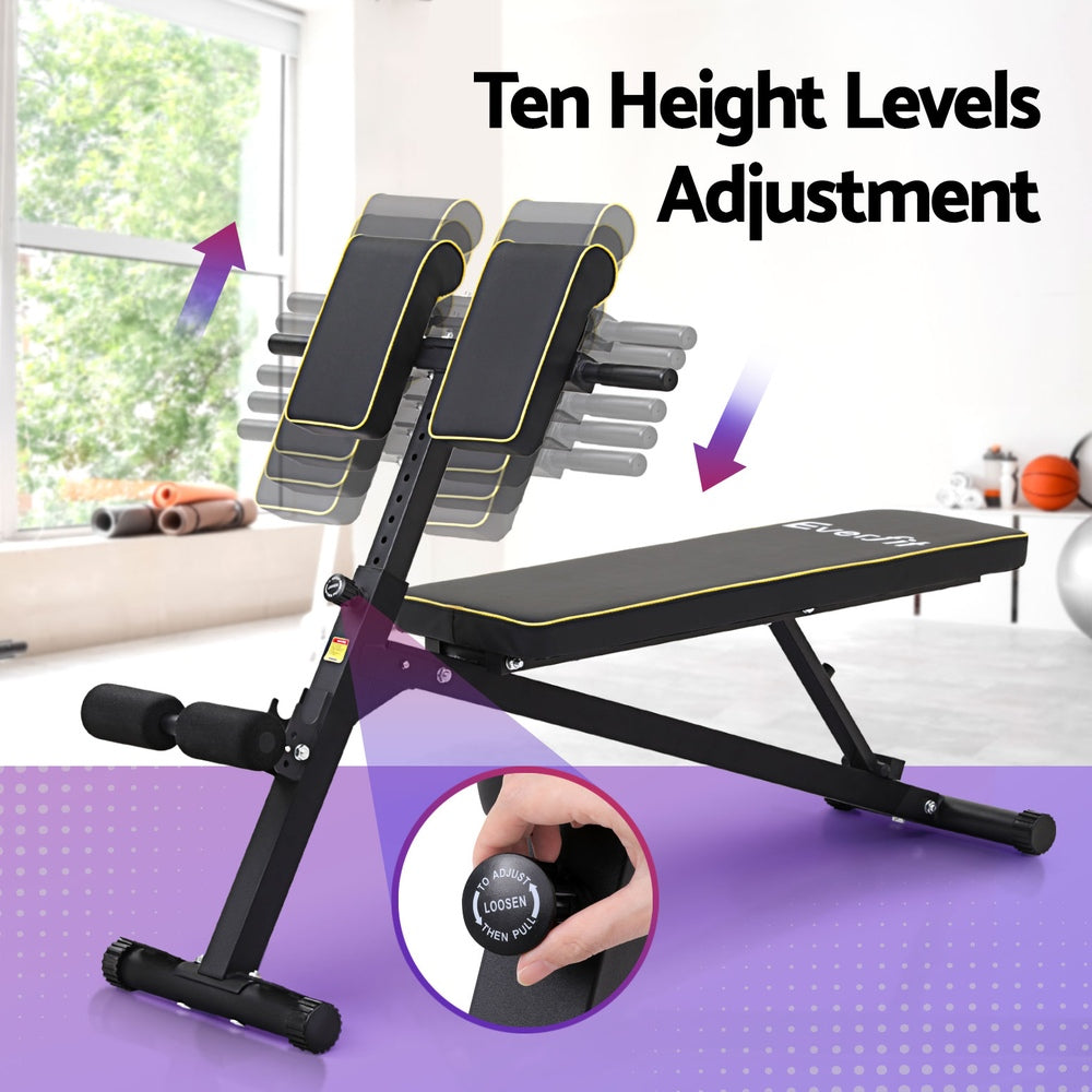 Black Everfit Roman Chair adjustable weight bench for strength training and preacher curls, suitable for gym and fitness workouts.