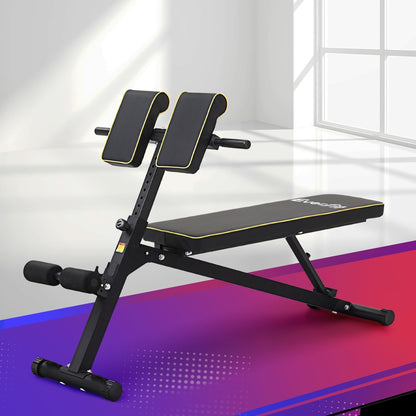 Adjustable Everfit Roman Chair weight bench for strength training and preacher curls, black color, suitable for gym workouts.